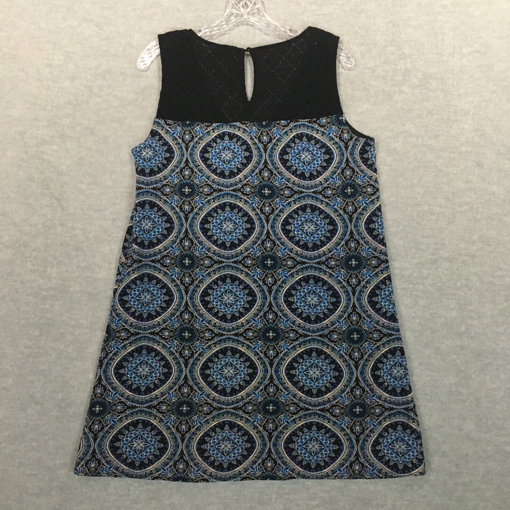 Lily Rose L Trapeze Dress Blue Black Geometric V-Neck Necklace‎ Sleeveless Lace - Picture 2 of 11